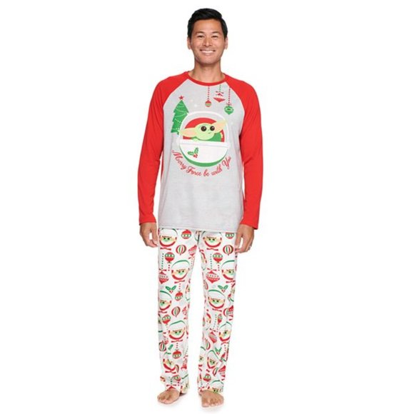 NEW Mens Sz Medium STAR WARS MANDALORIAN Christmas 2 Pc Pajama Lounge Set - Picture 1 of 3